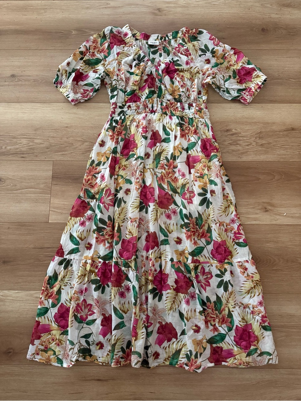 JEANSWEST PINK WHITE FLORAL PRINT MAXI VNECK DRESS SIZE 14